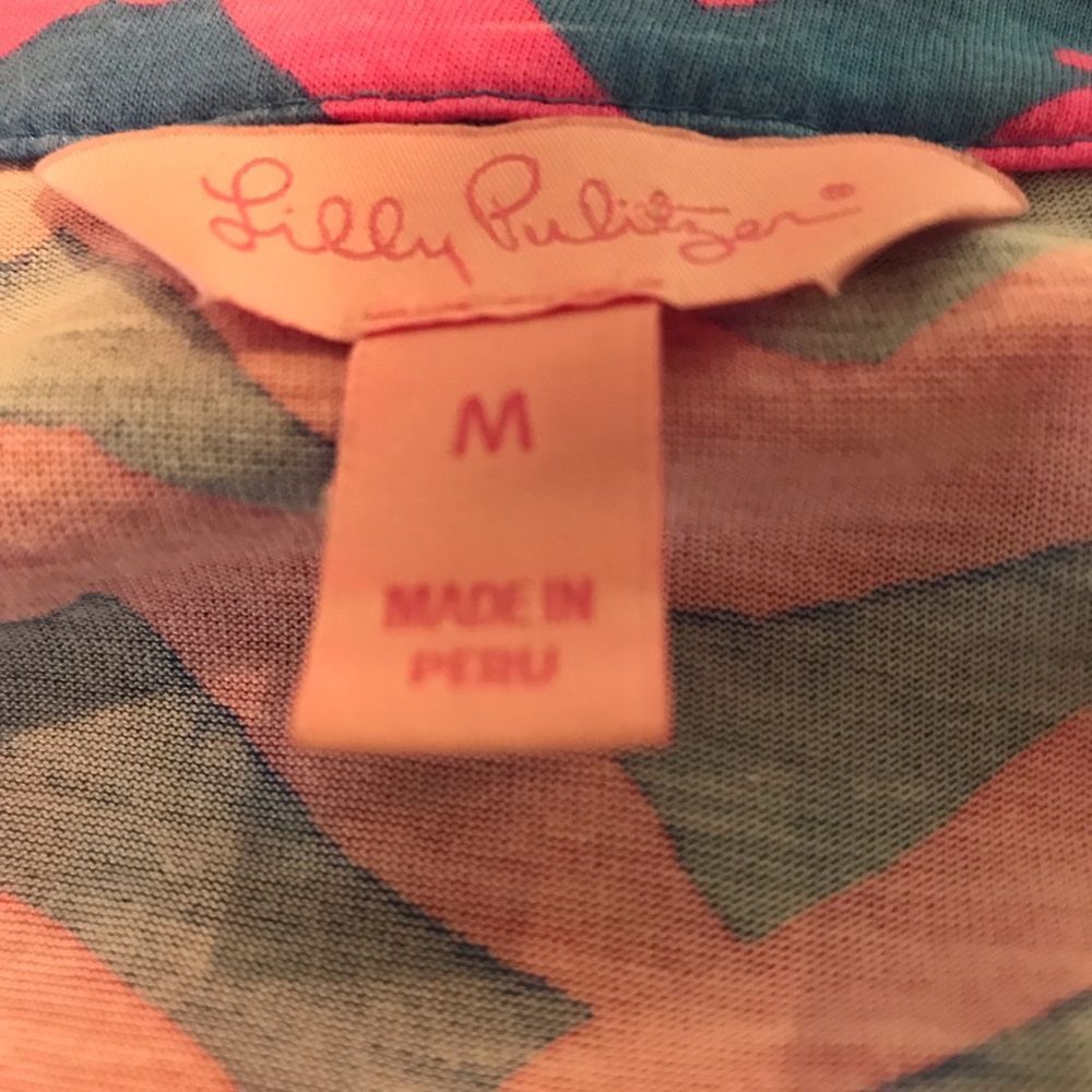 Lilly Pulitzer Lula Top Size Medium Pink & Blue Ruffle Sleeve Got Lucky Print - Picture 6 of 12